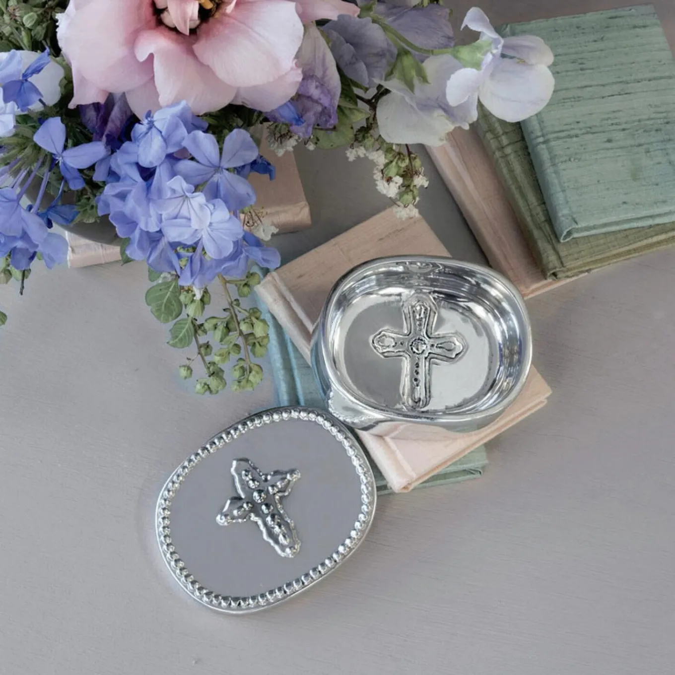 BABY Peek-A-Boo Cross Oval Keepsake Box