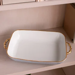 CERAMIC Bambu Rectangular Casserole Periwinkle & White SECONDS - NON R