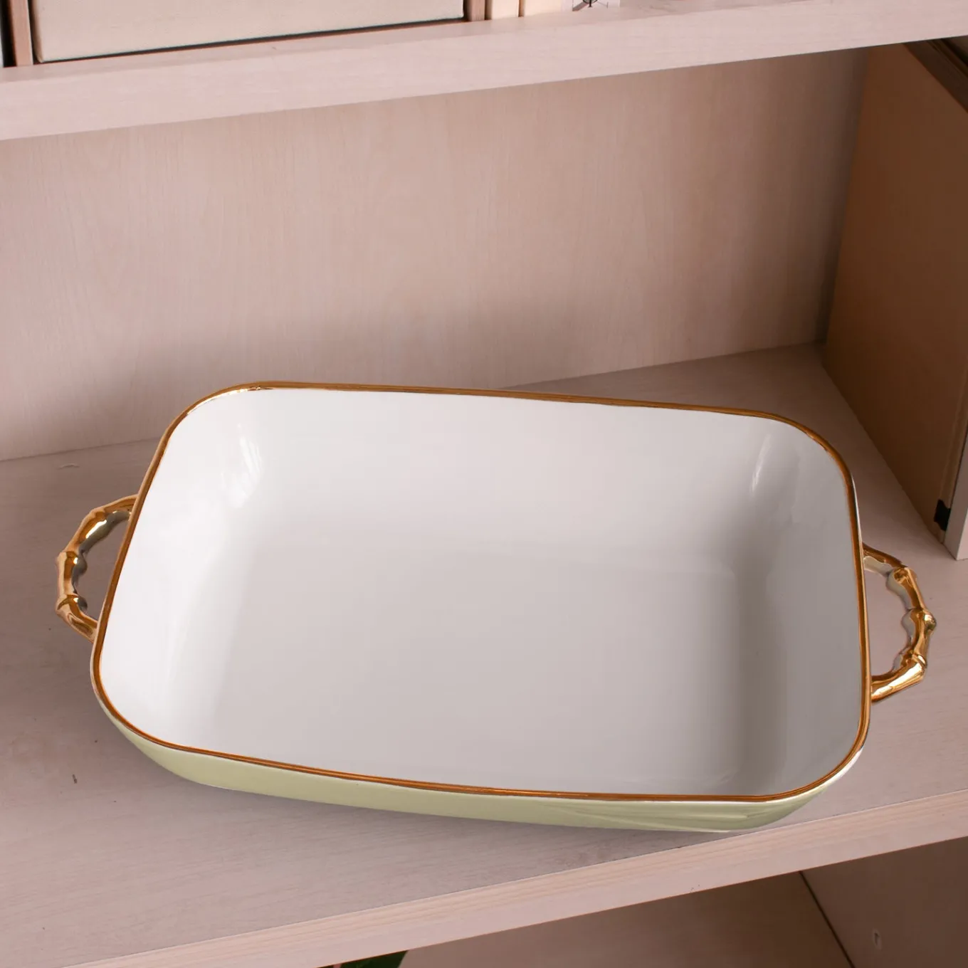 CERAMIC Bambu Rectangular Casserole Pistachio & White SECONDS - NON RE