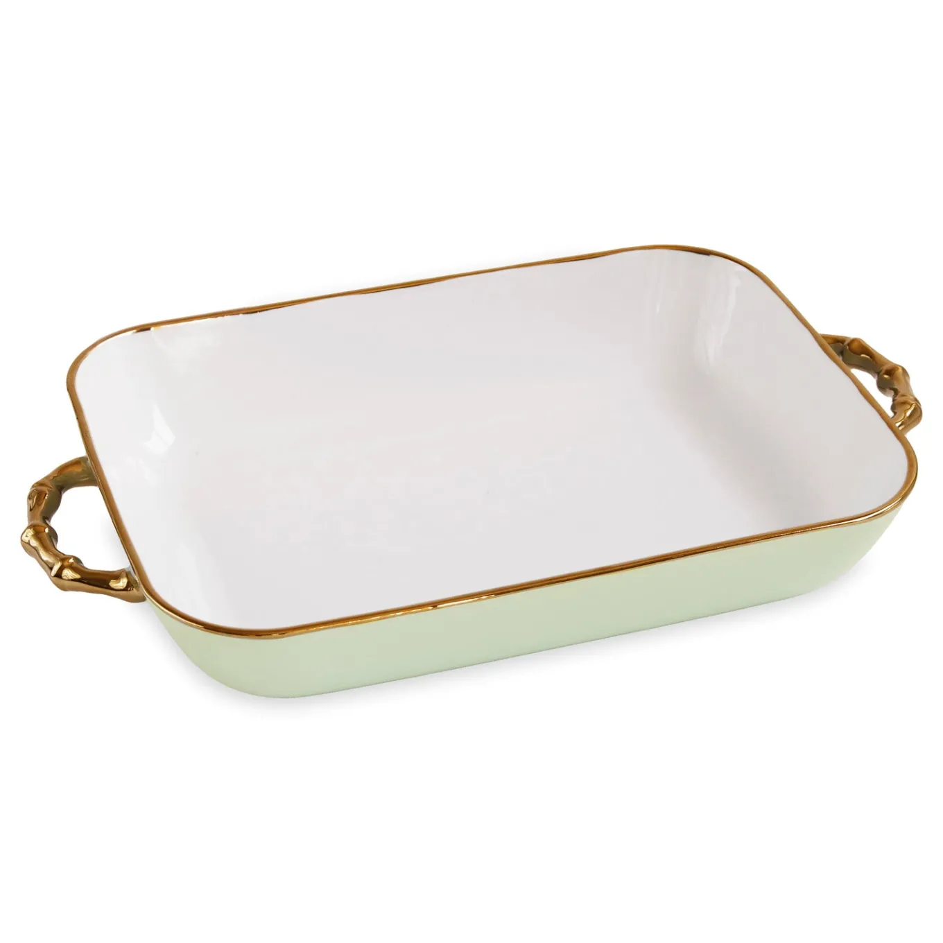 CERAMIC Bambu Rectangular Casserole Pistachio & White SECONDS - NON RE