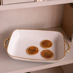 CERAMIC Bambu Rectangular Casserole Cream & White SECONDS - NON REFUND