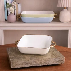 CERAMIC Bambu Square Casserole Cream & White SECONDS - NON REFUNDABLE