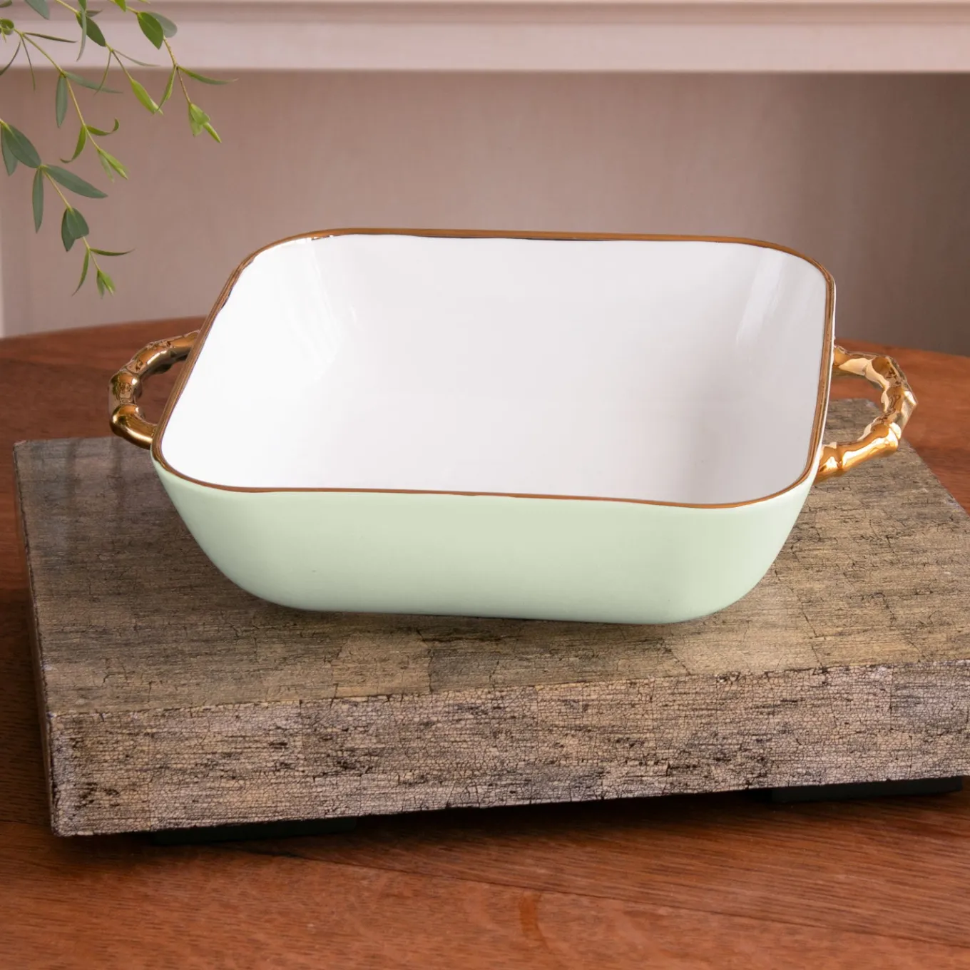 CERAMIC Bambu Square Casserole Pistachio & White SECONDS - NON REFUNDA