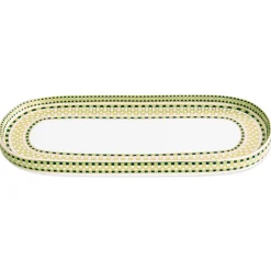 CERAMIC Ravenna Long Oval Platter Set of 2 Green & Gold