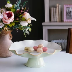 ENCANTO Carola Pedestal Cake Plate (Pistachio and White)