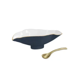 ENCANTO Claire Small Oval Bowl with Spoon (Midnight, White and Gold)
