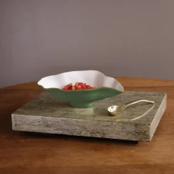 ENCANTO Claire Small Oval Bowl with Spoon Leaf Green and White