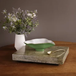 ENCANTO Claire Small Oval Bowl with Spoon Leaf Green and White