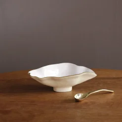 ENCANTO Claire Small Oval Bowl with Spoon (Cream, White and Gold)