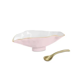 ENCANTO Claire Small Oval Bowl with Spoon (Camellia, White and Gold)