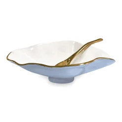 ENCANTO Claire Small Oval Bowl with Spoon (Periwinkle, White and Gold)
