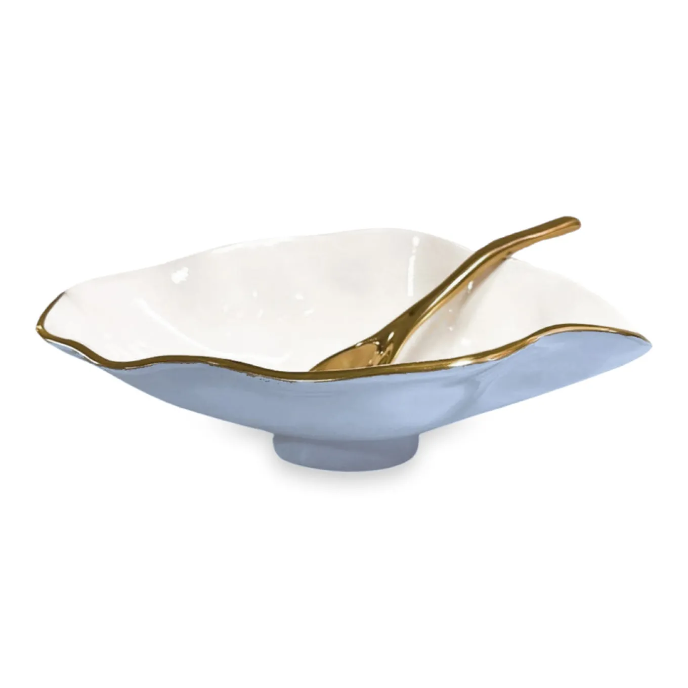 ENCANTO Claire Small Oval Bowl with Spoon (Periwinkle, White and Gold)