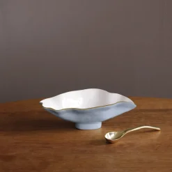 ENCANTO Claire Small Oval Bowl with Spoon (Periwinkle, White and Gold)
