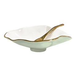 ENCANTO Claire Small Oval Bowl with Spoon (Pistachio, White and Gold)