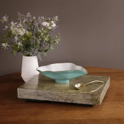 ENCANTO Claire Small Oval Bowl with Spoon (Turquoise, White and Gold)