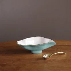 ENCANTO Claire Small Oval Bowl with Spoon (Turquoise, White and Gold)
