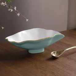 ENCANTO Claire Small Oval Bowl with Spoon (Turquoise, White and Gold)