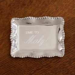 GIFTABLES Organic Pearl Rectangular Engraved Tray "Time to Mahj!"