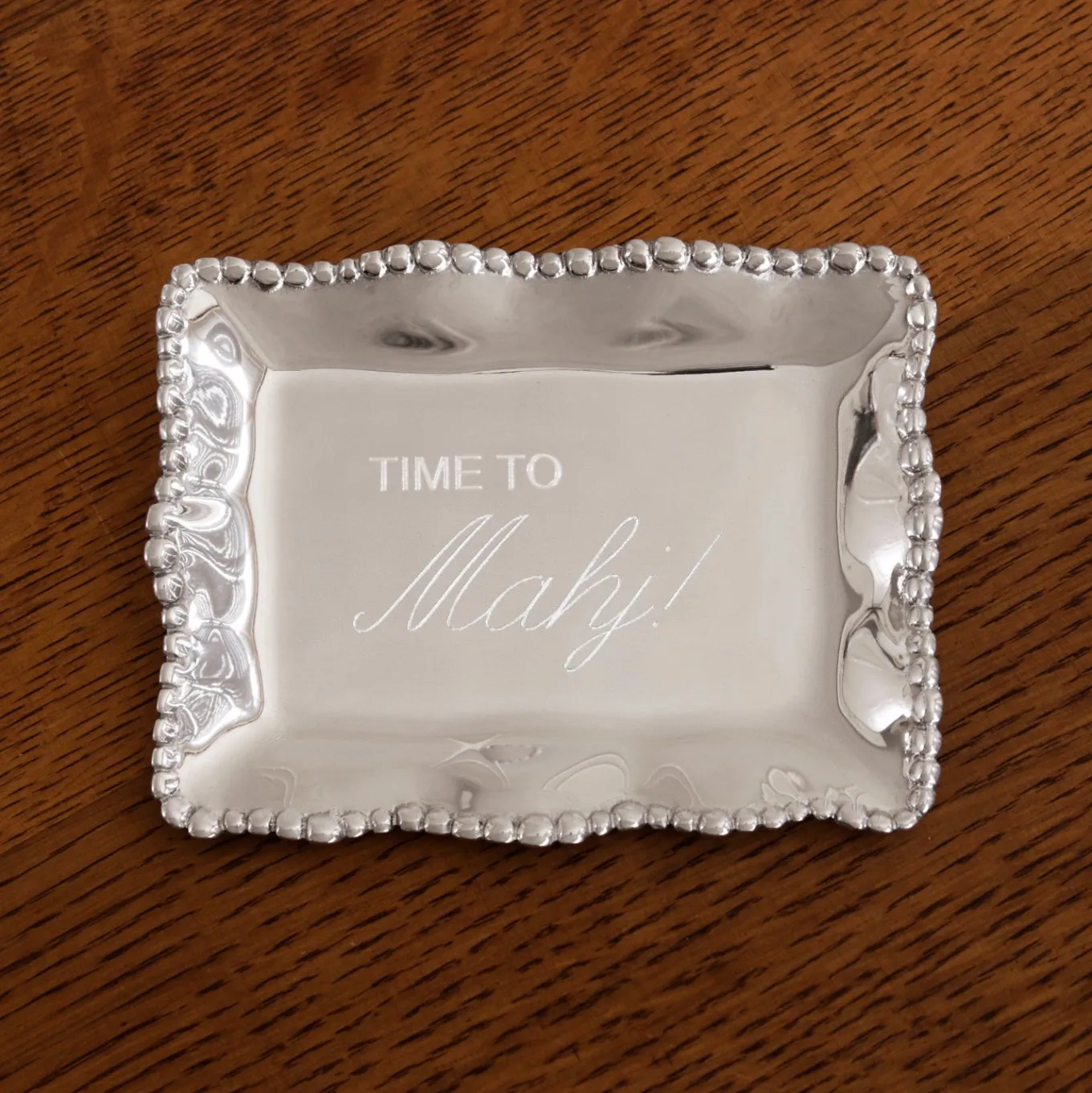 GIFTABLES Organic Pearl Rectangular Engraved Tray "Time to Mahj!"