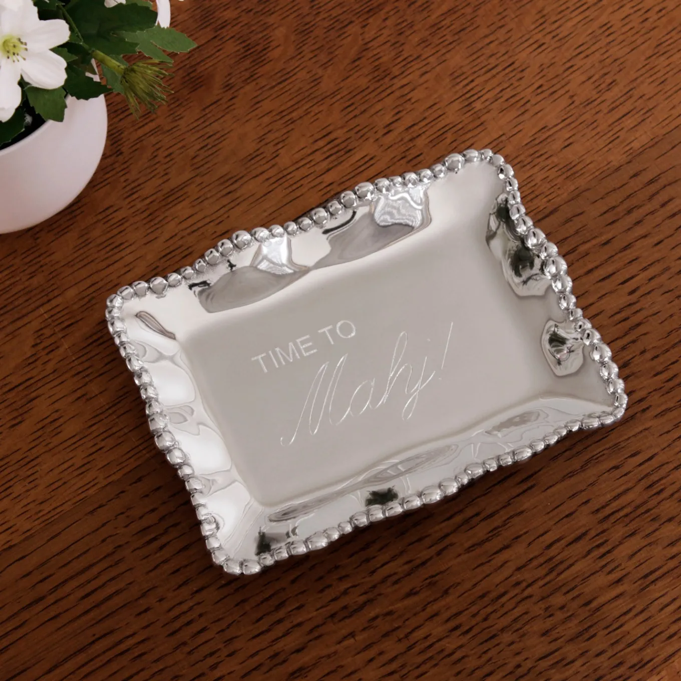 GIFTABLES Organic Pearl Rectangular Engraved Tray "Time to Mahj!"