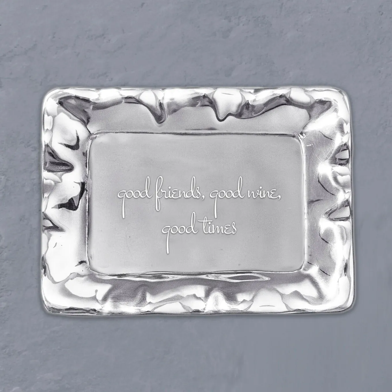 GIFTABLES Vento Rectangular Engraved Tray "good friends, good wine, go