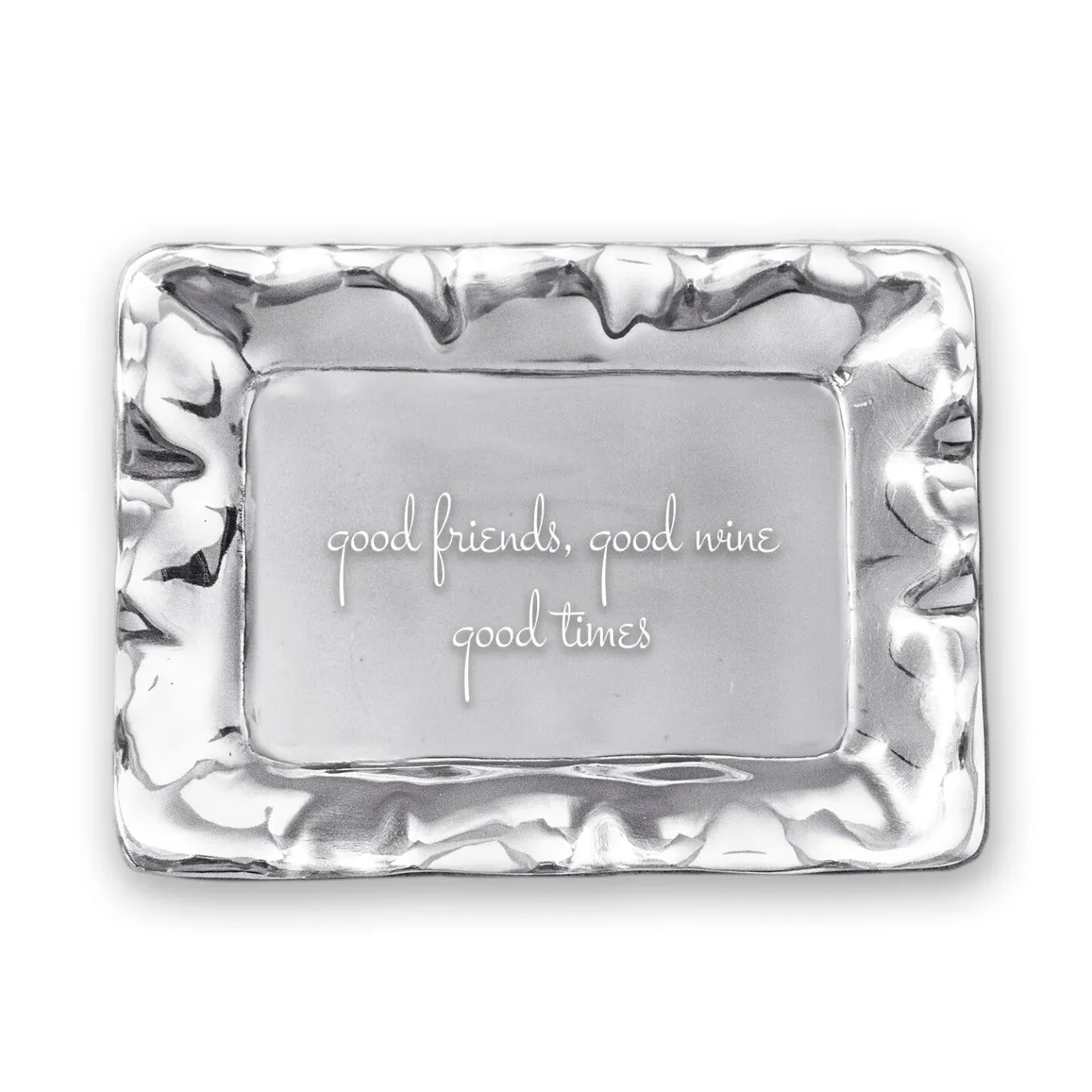 GIFTABLES Vento Rectangular Engraved Tray "good friends, good wine, go