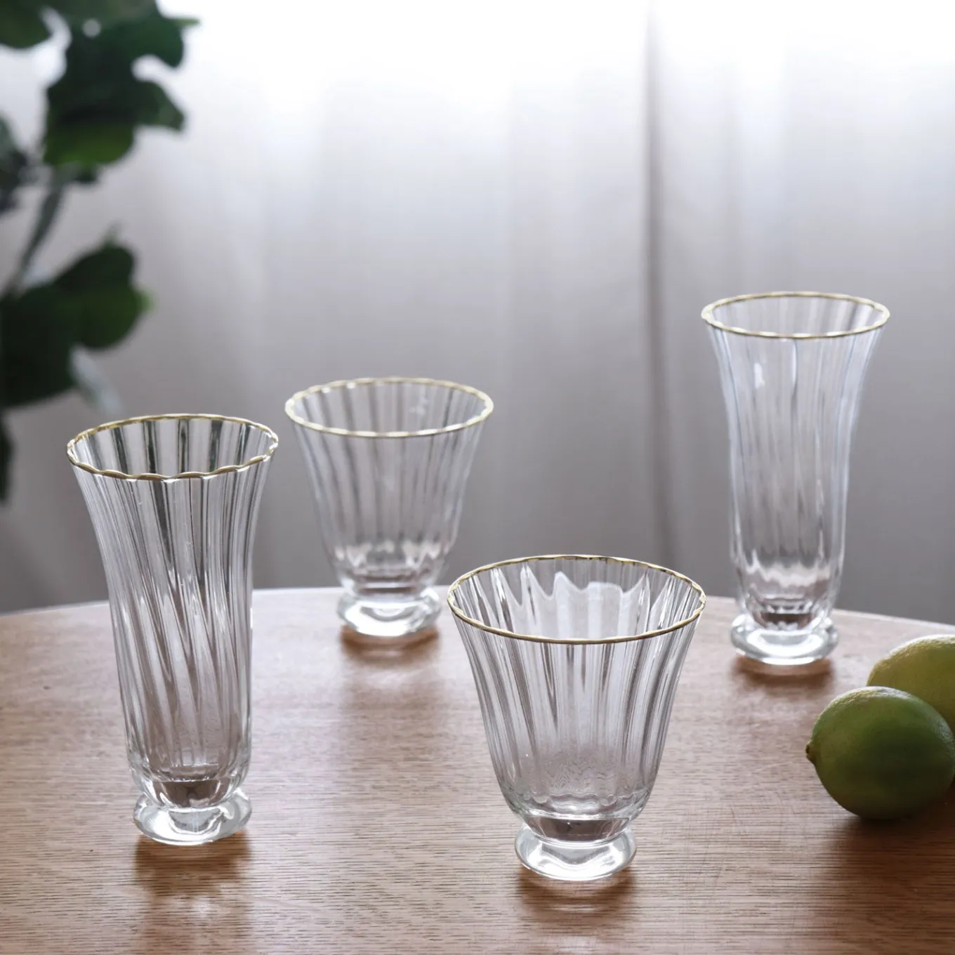 GLASS Audrey Stemless All Purpose Glass with Gold Rim Set of 4 (Clear