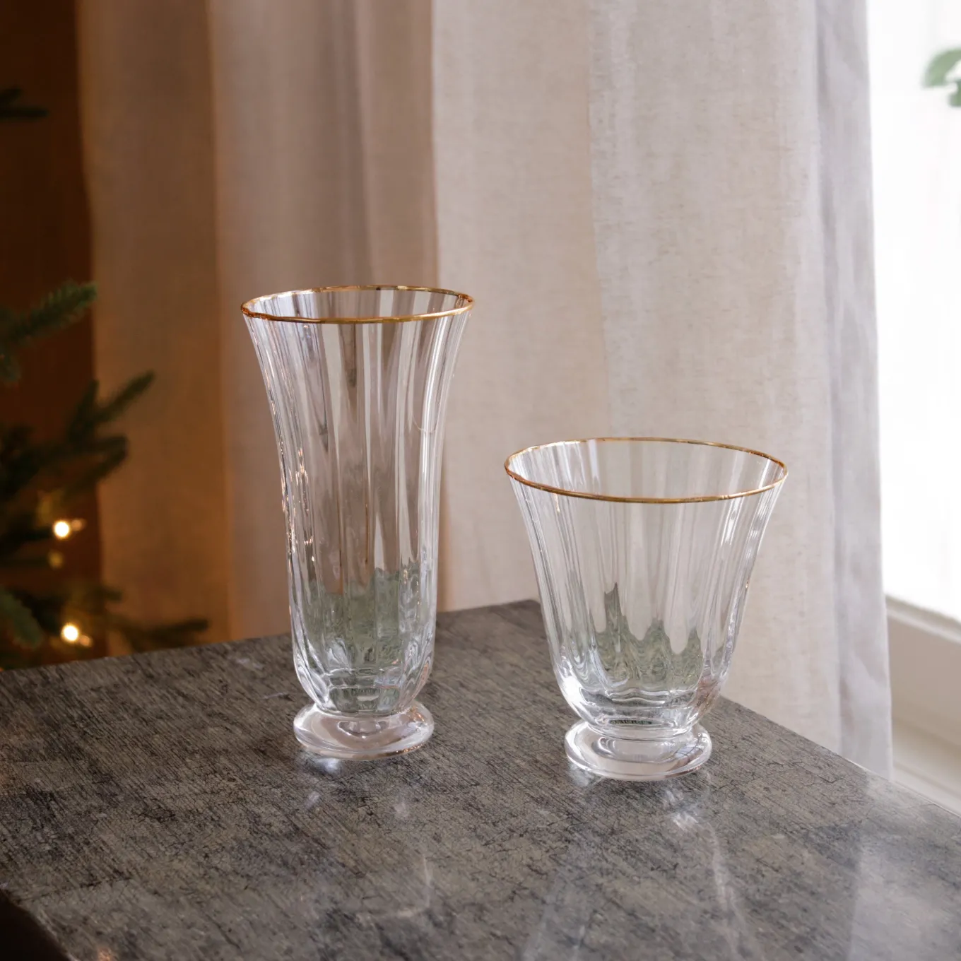 GLASS Audrey Stemless All Purpose Glass with Gold Rim Set of 4 (Clear