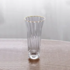 GLASS Audrey Stemless Flute with Gold Rim Set of 4 (Clear and Gold)