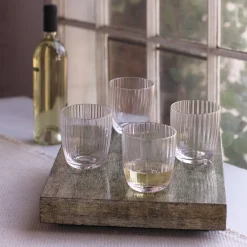 GLASS Audrey Stemless Flute with Gold Rim Set of 4 (Clear and Gold)