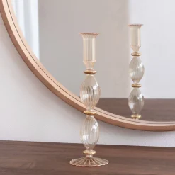 GLASS Cambridge Beryl 10" Candlestick Holder Set of 2 (Champagne and G