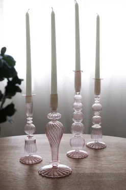 GLASS Cambridge Emma 10.5" Candlestick Holder Set of 2 (Light Pink)