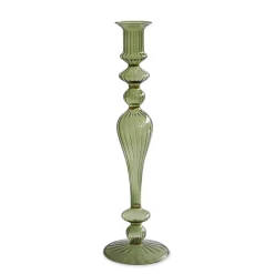 GLASS Cambridge Josephine 13.5" Candleholder set of 2 (Green and Gold)