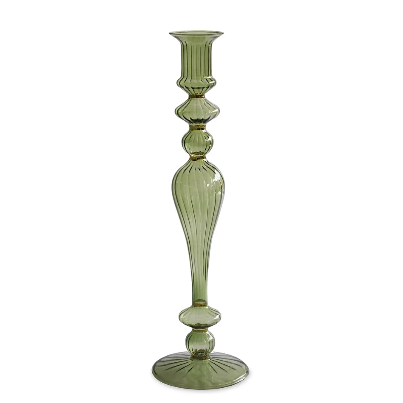 GLASS Cambridge Josephine 13.5" Candleholder set of 2 (Green and Gold)