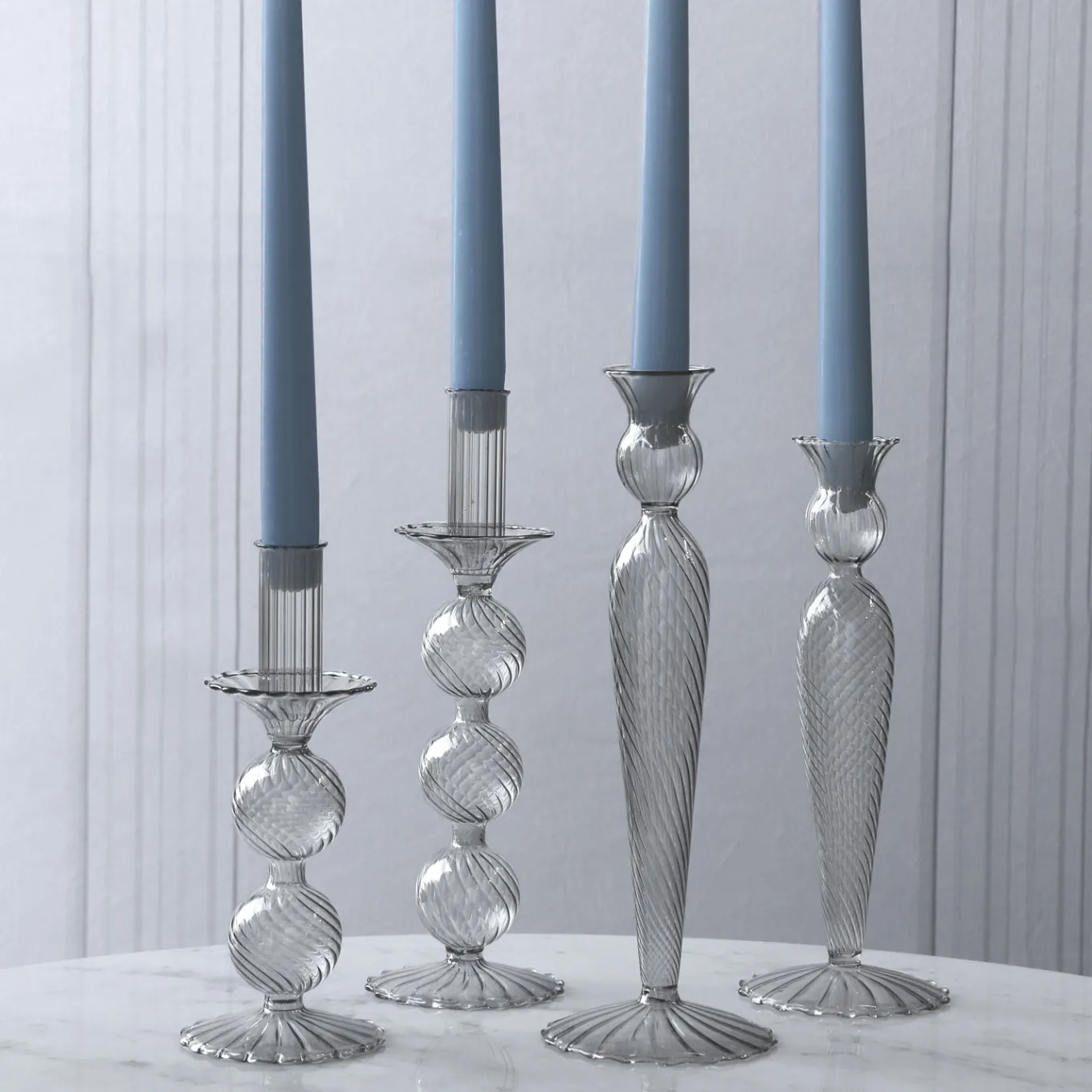 GLASS Cambridge Lucille 2 Ball Candlestick Holder Set of 2 (Light Gray