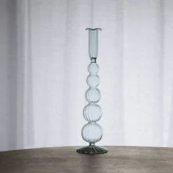 GLASS Cambridge Olivia 12" Candlestick Holder Set of 2 (Light Green)