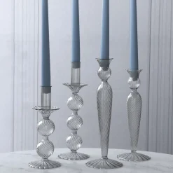 GLASS Cambridge Vienna Small Candlestick Holder Set of 2 (Light Gray)