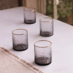 GLASS Croc Double Old-Fashioned with Gold Rim Set of 4 (Smoke Grey)