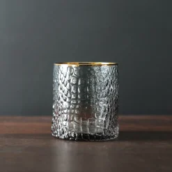 GLASS Croc Double Old-Fashioned with Gold Rim Set of 4 (Smoke Grey)