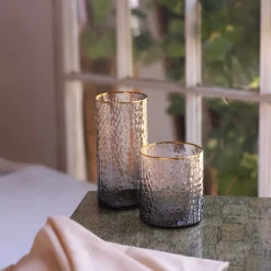 GLASS Croc Double Old-Fashioned with Gold Rim Set of 4 (Smoke Grey)