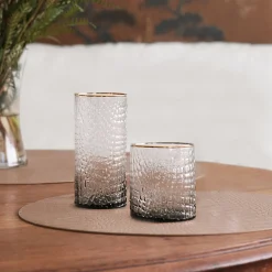 GLASS Croc Double Old-Fashioned with Gold Rim Set of 4 (Smoke Grey)