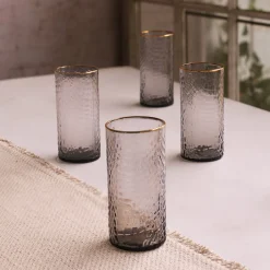 GLASS Croc Highball with Gold Rim Set of 4 (Smoke Grey)