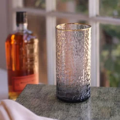 GLASS Croc Highball with Gold Rim Set of 4 (Smoke Grey)