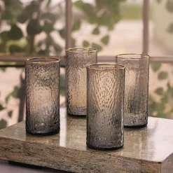 GLASS Croc Highball with Gold Rim Set of 4 (Smoke Grey)