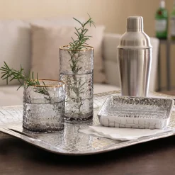 GLASS Croc Highball with Gold Rim Set of 4 (Smoke Grey)