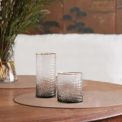 GLASS Croc Highball with Gold Rim Set of 4 (Smoke Grey)