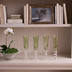 GLASS French Swirl Champagne Flute Set of 4 (Green)