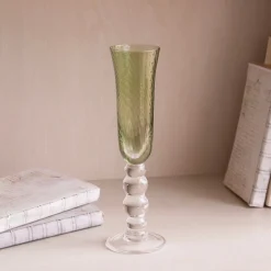 GLASS French Swirl Champagne Flute Set of 4 (Green)