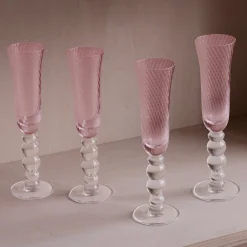 GLASS French Swirl Champagne Flute Set of 4 (Pink)