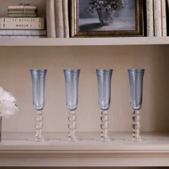 GLASS French Swirl Champagne Flute Set of 4 (Blue)